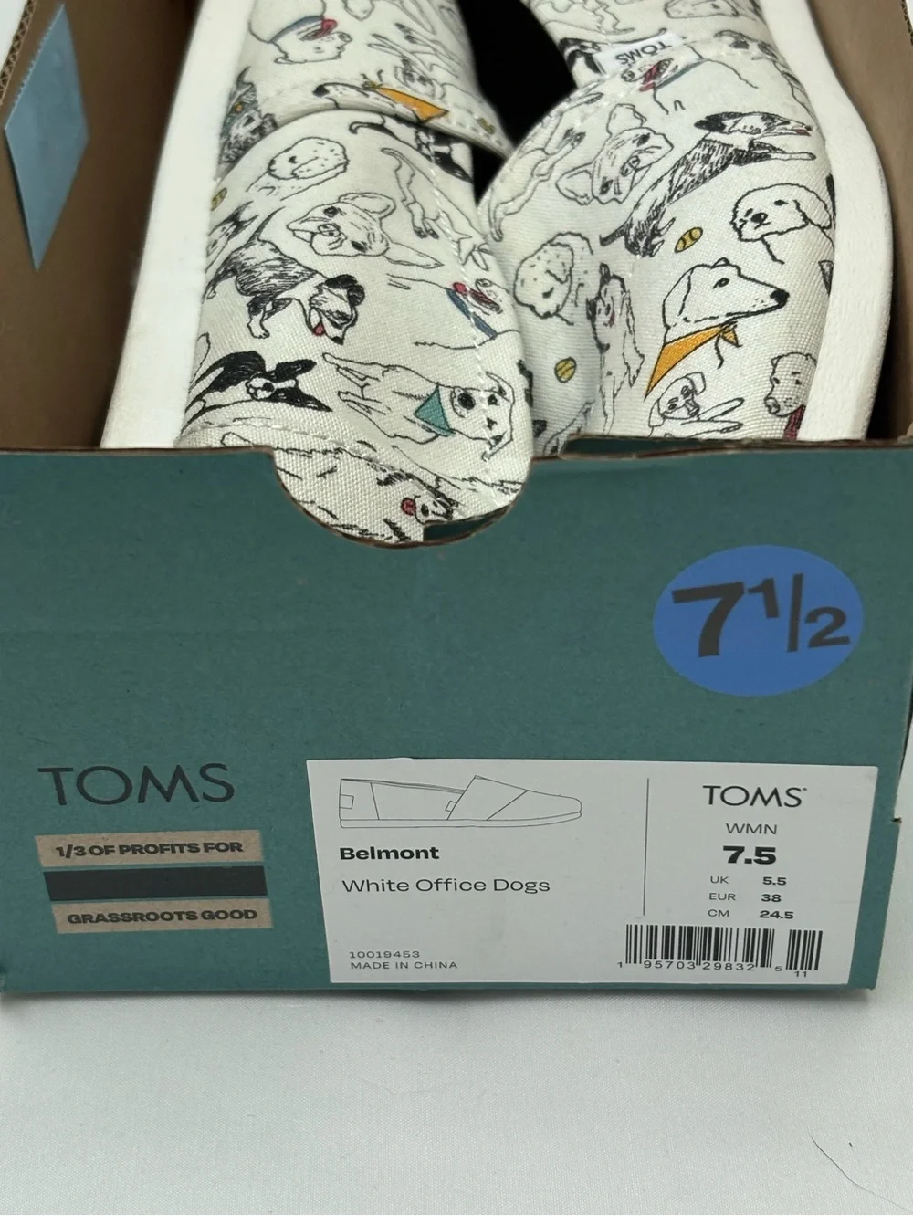 TOMS Canvas Slip-On Shoes in White Office Dog Print